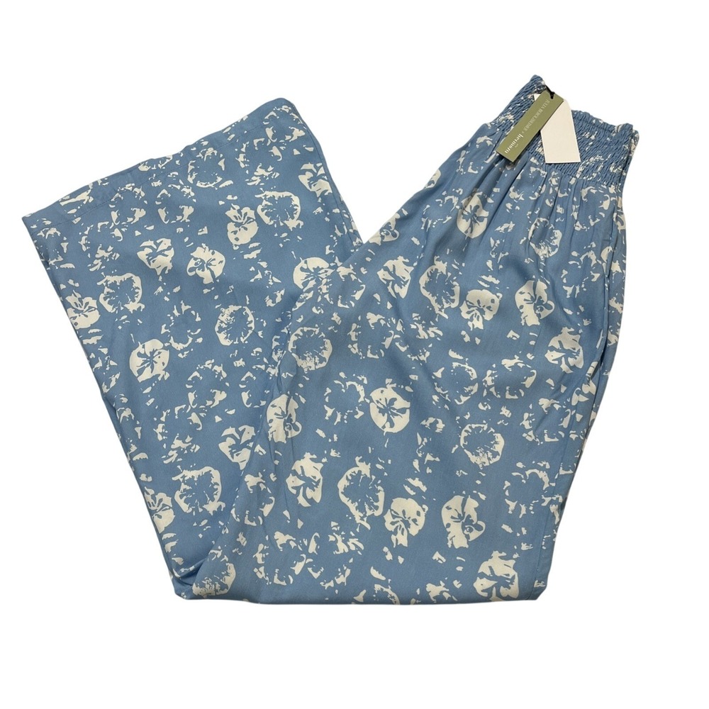 Julia Berolzhelmer X Hermoza Nora Pant Blue Floral Wide Leg Pull On Size S Beach